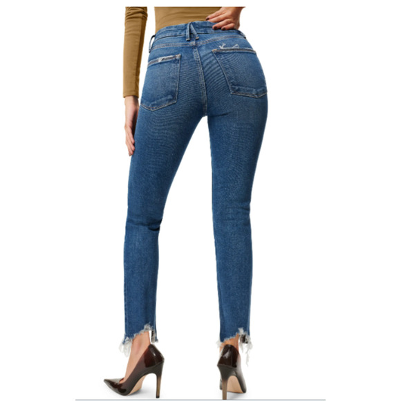 GOOD AMERICAN NWT Good Legs Chew Hem Ankle Cigarette Jeans in Blue842 // 0 (25) - Picture 4 of 13